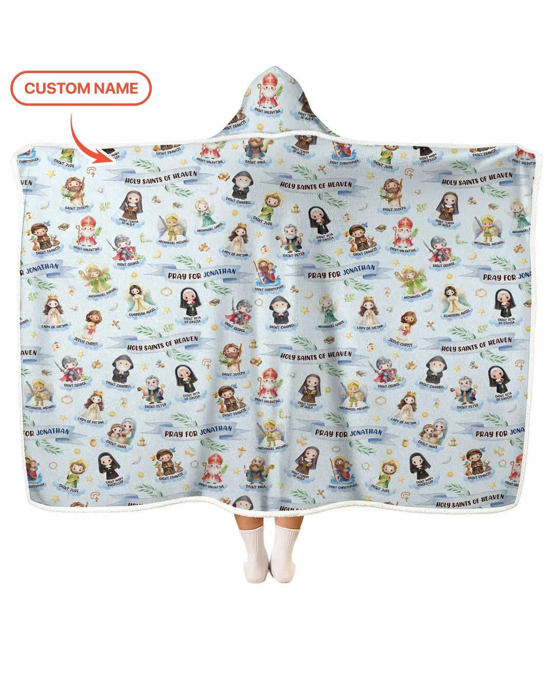 Holy Saints of Heaven Custom Name Bamboo Wearable Hooded Blanket