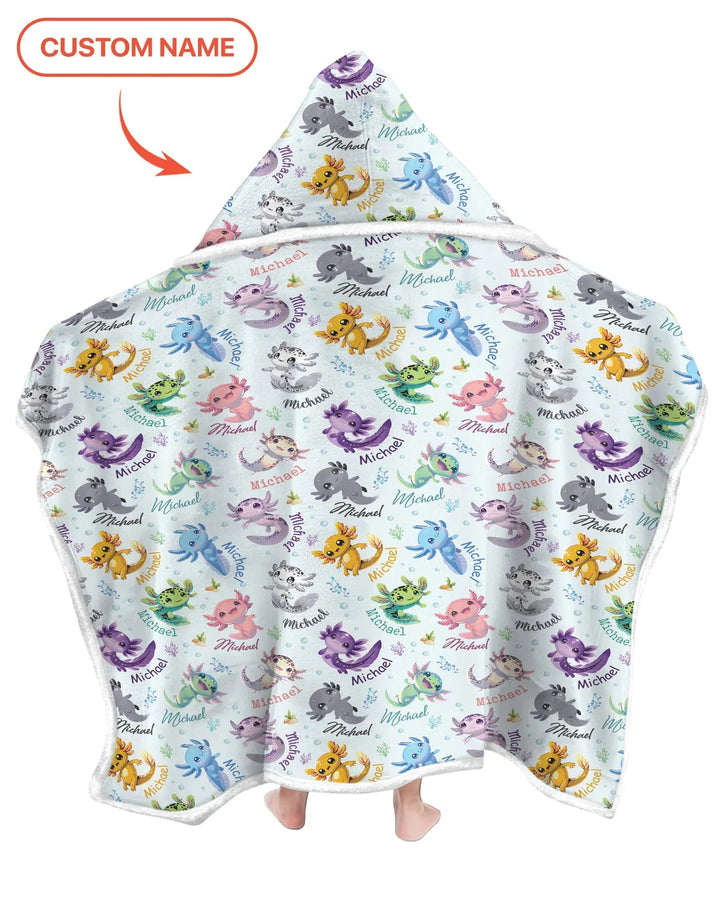 I Love You Axolotl Custom Name Bamboo Wearable Hooded Blanket