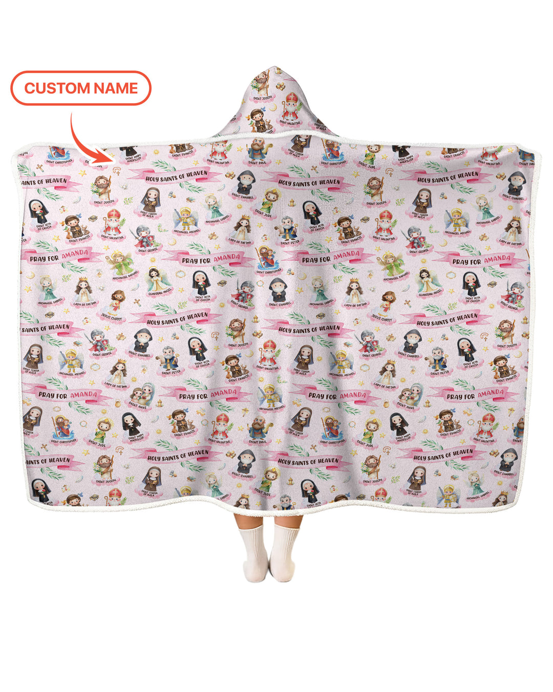 Holy Saints of Heaven Custom Name Bamboo Wearable Hooded Blanket
