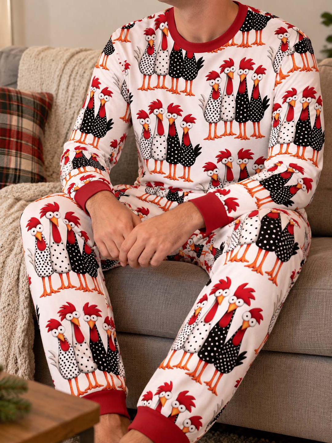 Whimsical Folk Chickens Bamboo Men's Pajama Set