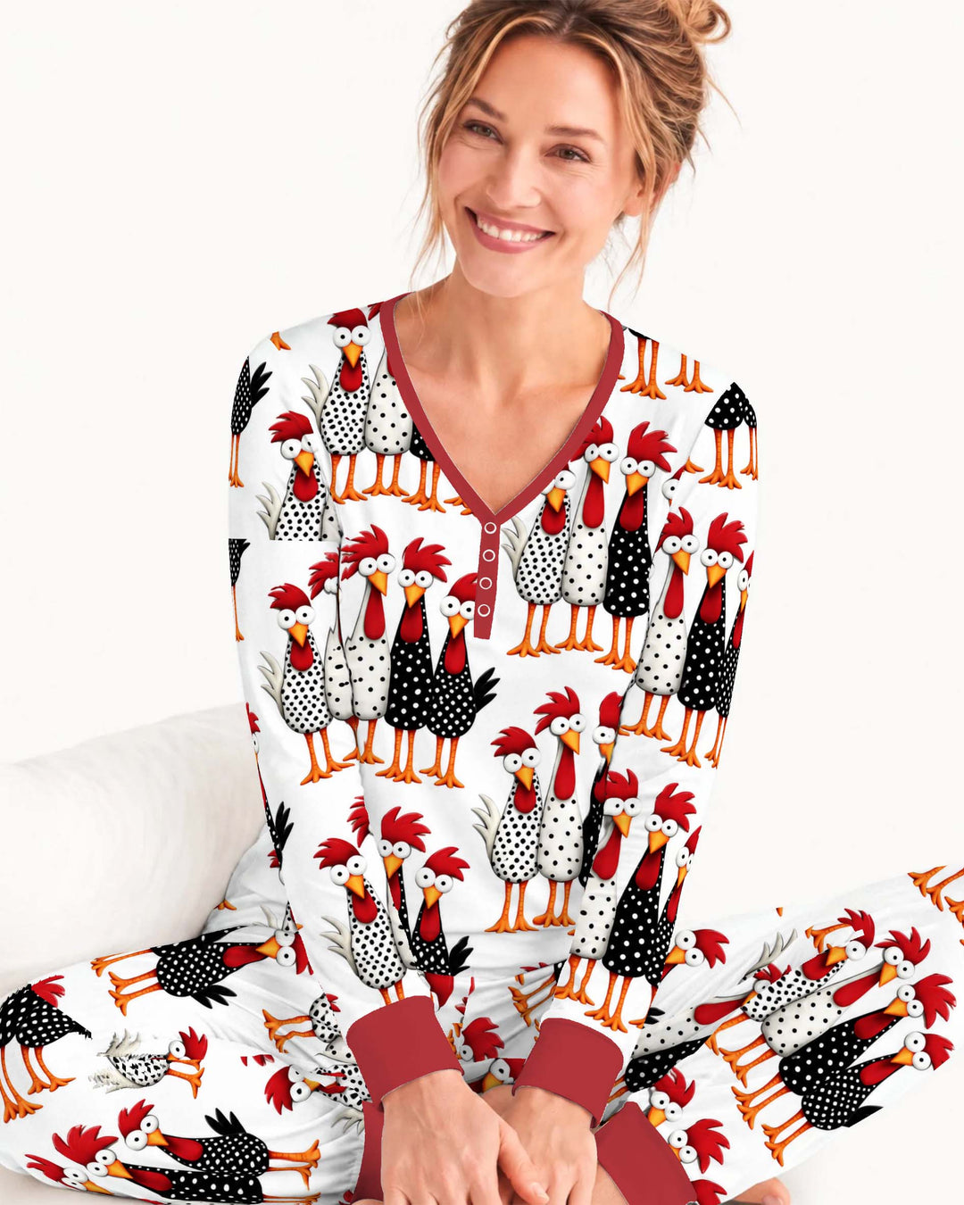 Whimsical Folk Chickens Bamboo Women Pajama Set
