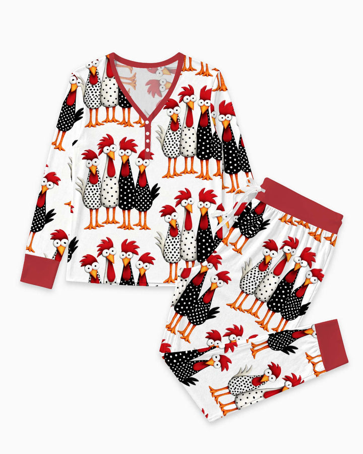 Whimsical Folk Chickens Bamboo Women Pajama Set
