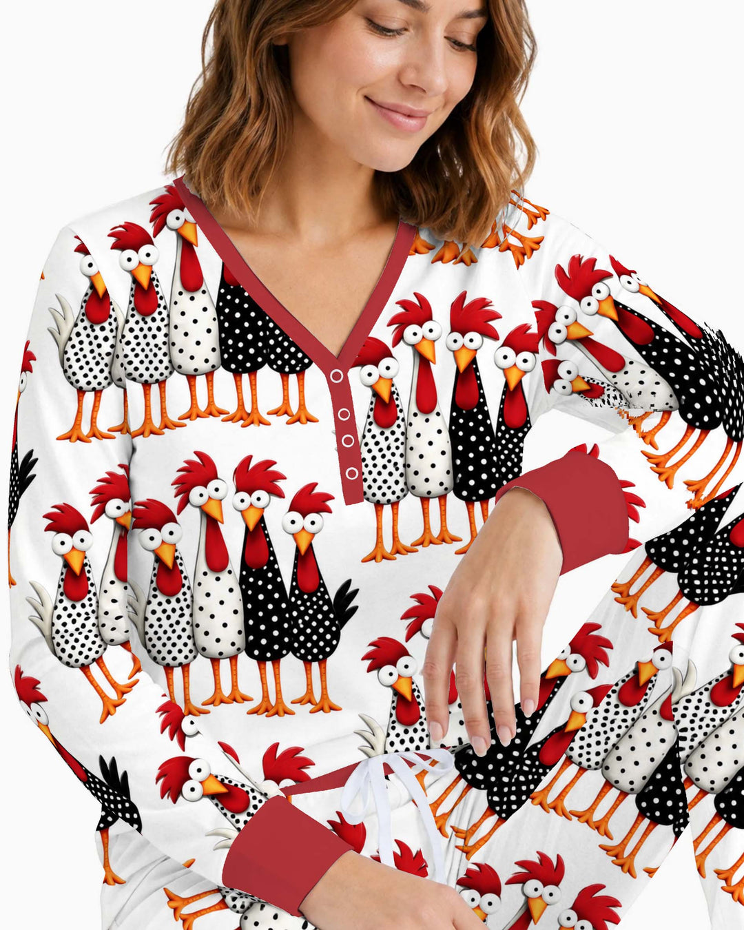 Whimsical Folk Chickens Bamboo Women Pajama Set