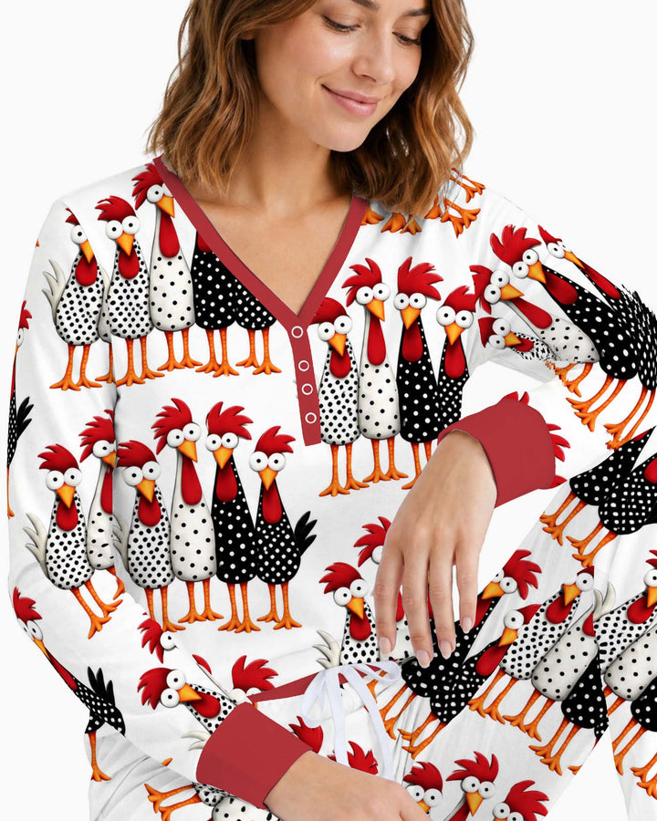Whimsical Folk Chickens Bamboo Women Pajama Set