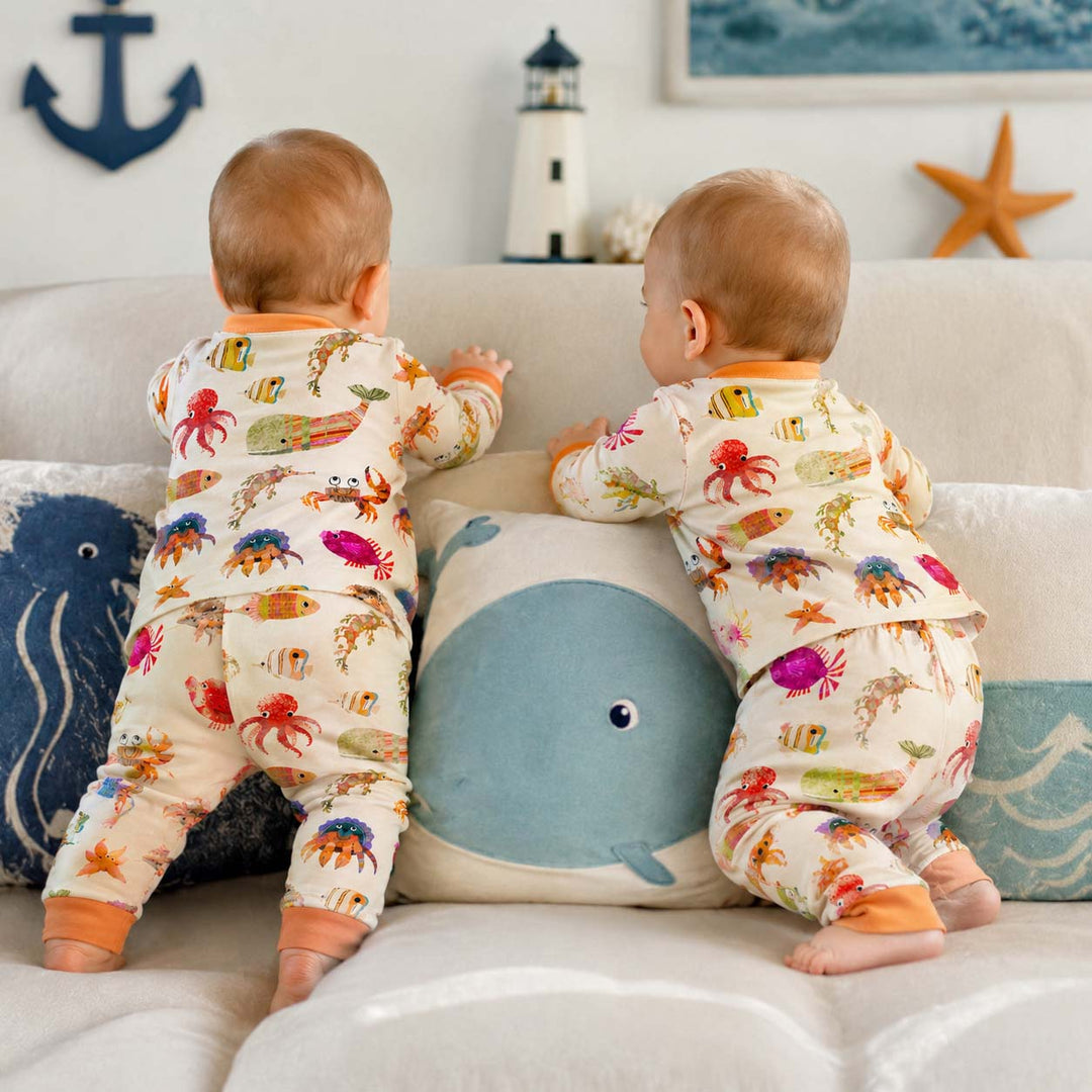 Whimsical Sea Animals Bamboo Two Piece Long Sleeve Pajama Set