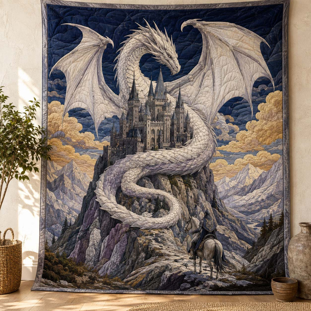 White Dragon Castle Guardian Bamboo Quilt Blanket