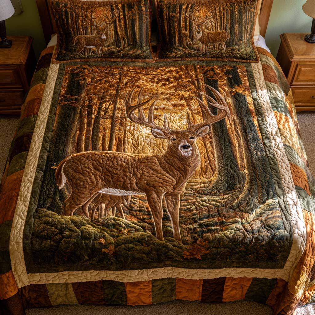 Whitetail Deer Autumn Trail Bamboo Quilt Bedding Set