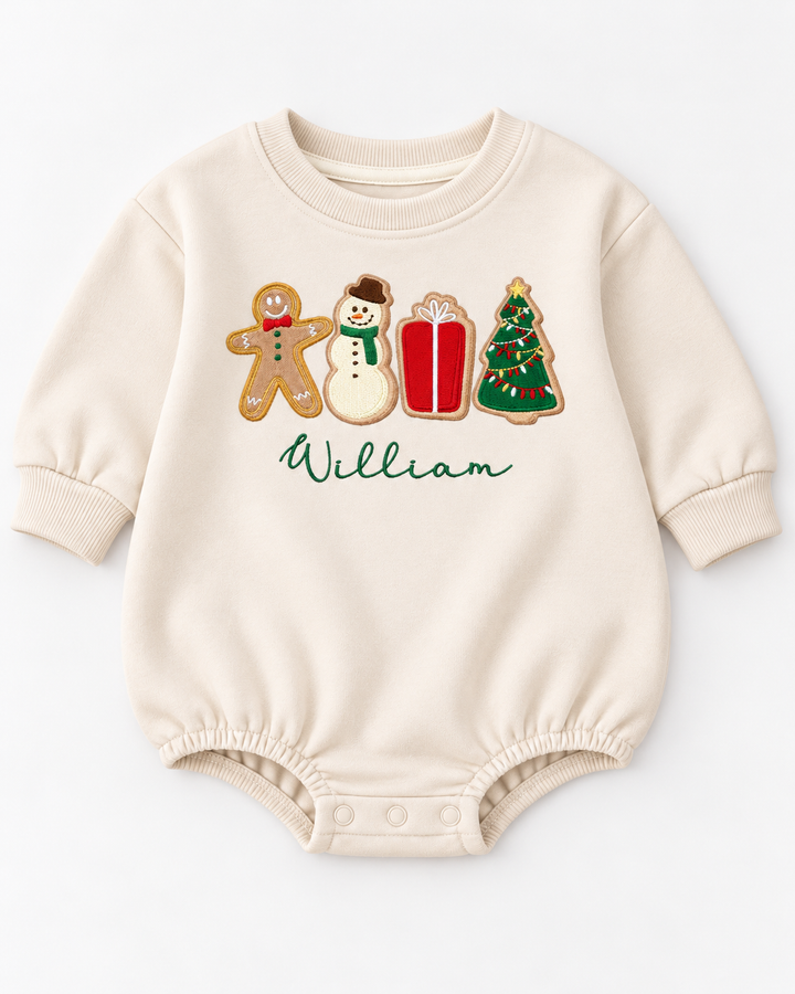 Custom Name Christmas Cookie Embroidered Sweatshirt Bubble Romper