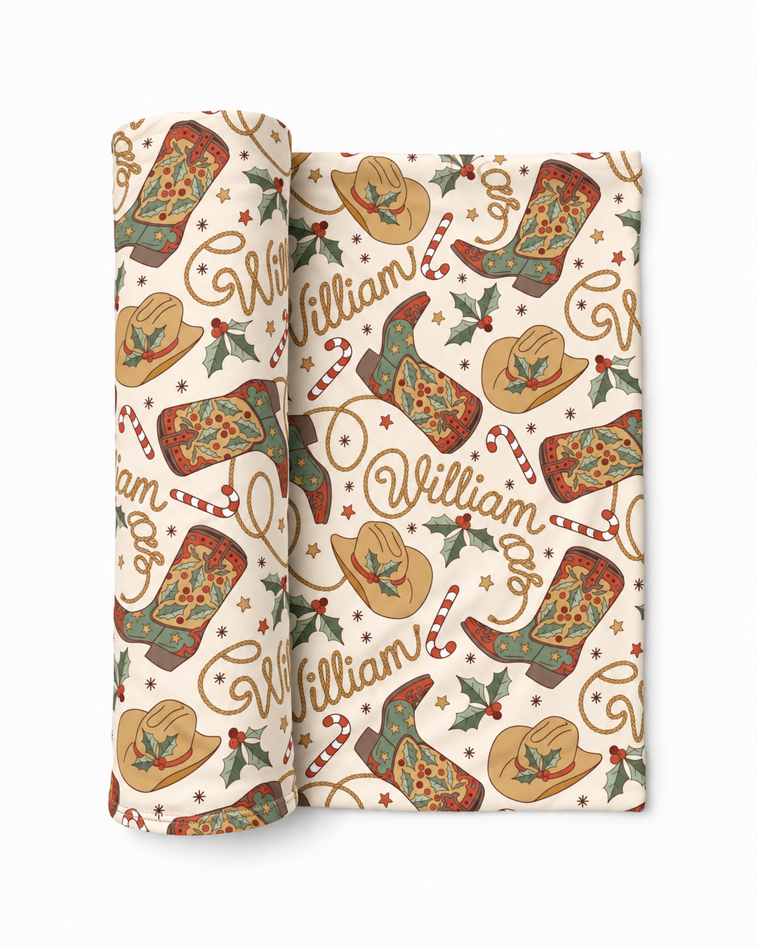 Custom Name Western Christmas Cowboy Bamboo Swaddle Blanket
