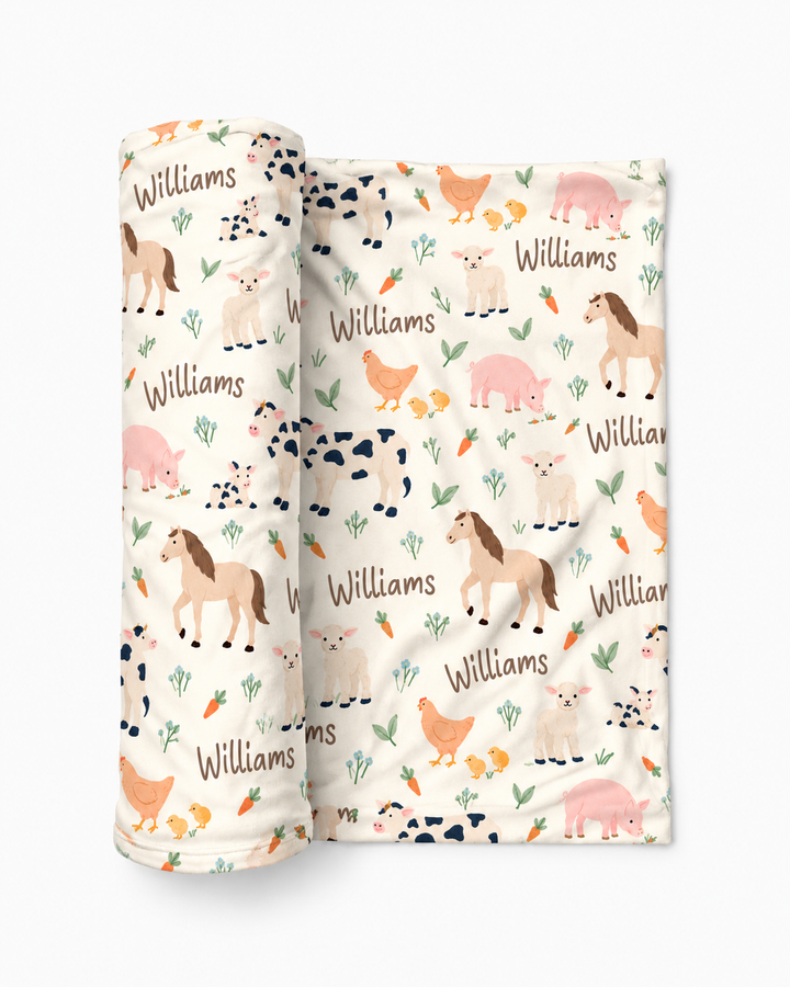 Custom Name Little Farm Friend Bamboo Swaddle Blanket