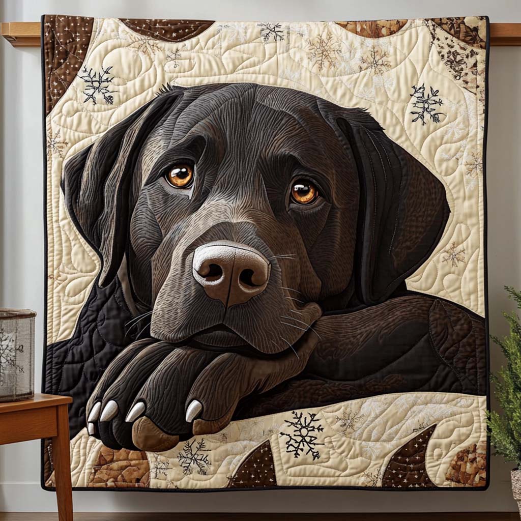 Winter Chocolate Labrador Bamboo Quilt Blanket