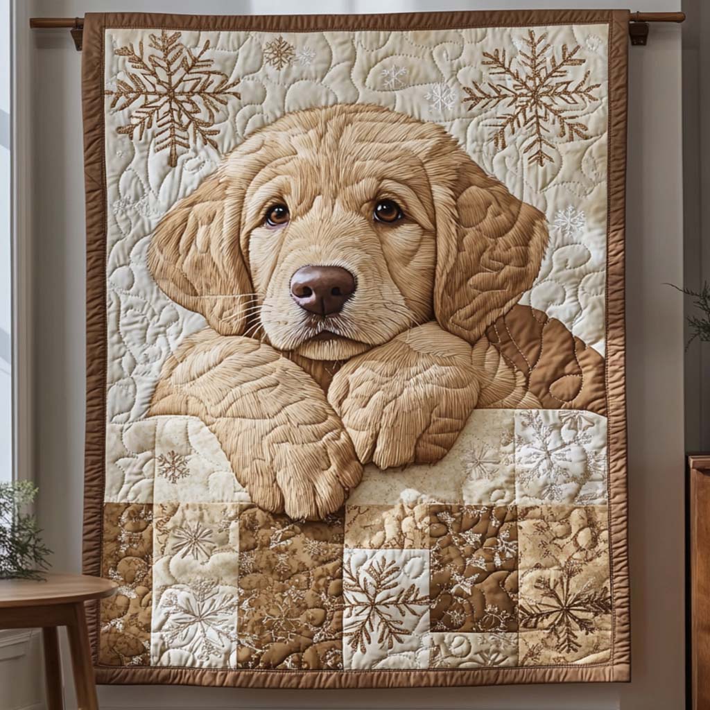 Winter Golden Retriever Puppy Bamboo Quilt Blanket
