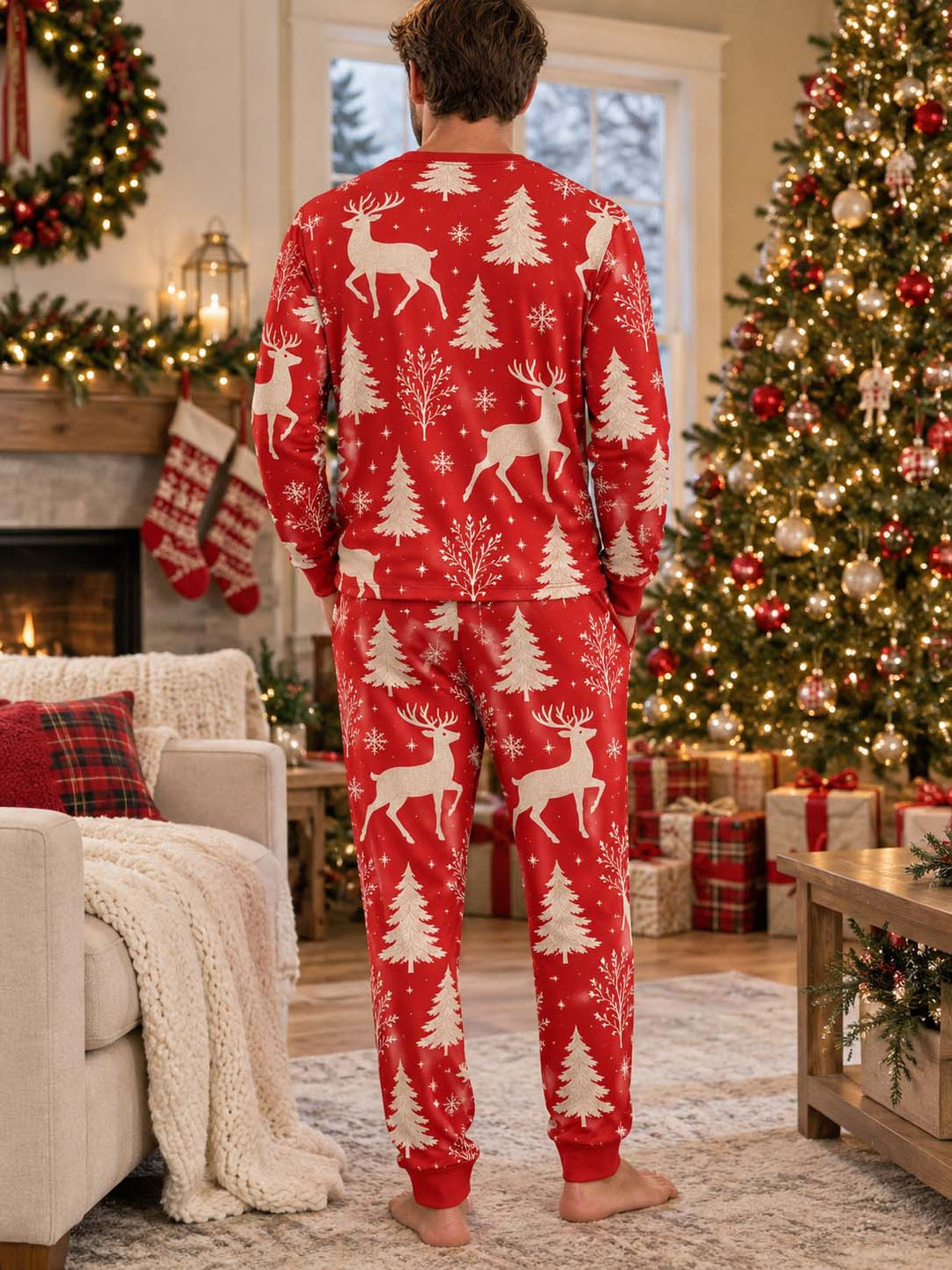 Winter Reindeer Christmas Forest Bamboo Men's Pajama Set