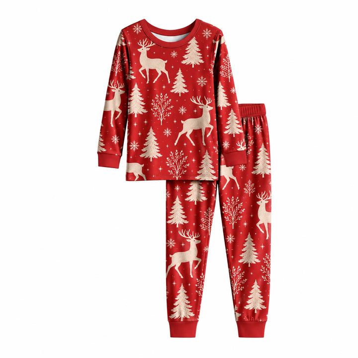 Winter Reindeer Christmas Forest Bamboo Two Piece Long Sleeve Pajama Set