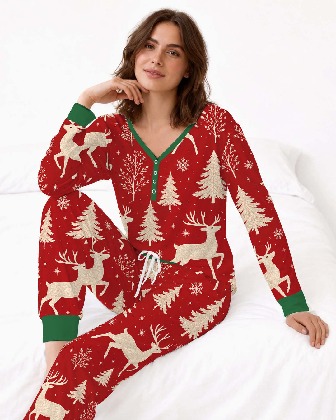 Winter Reindeer Christmas Forest Bamboo Women Pajama Set