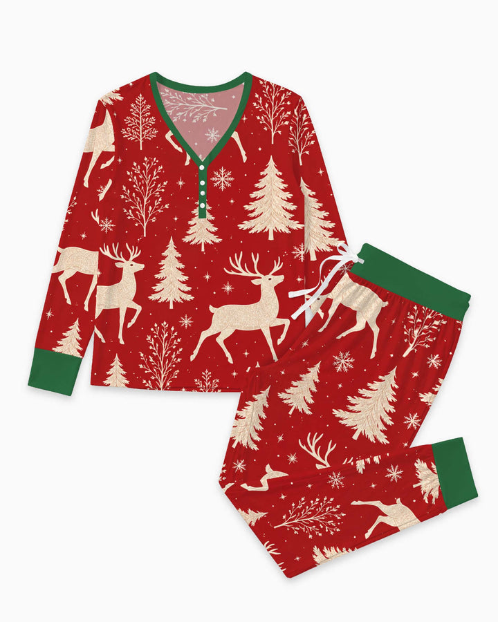 Winter Reindeer Christmas Forest Bamboo Women Pajama Set