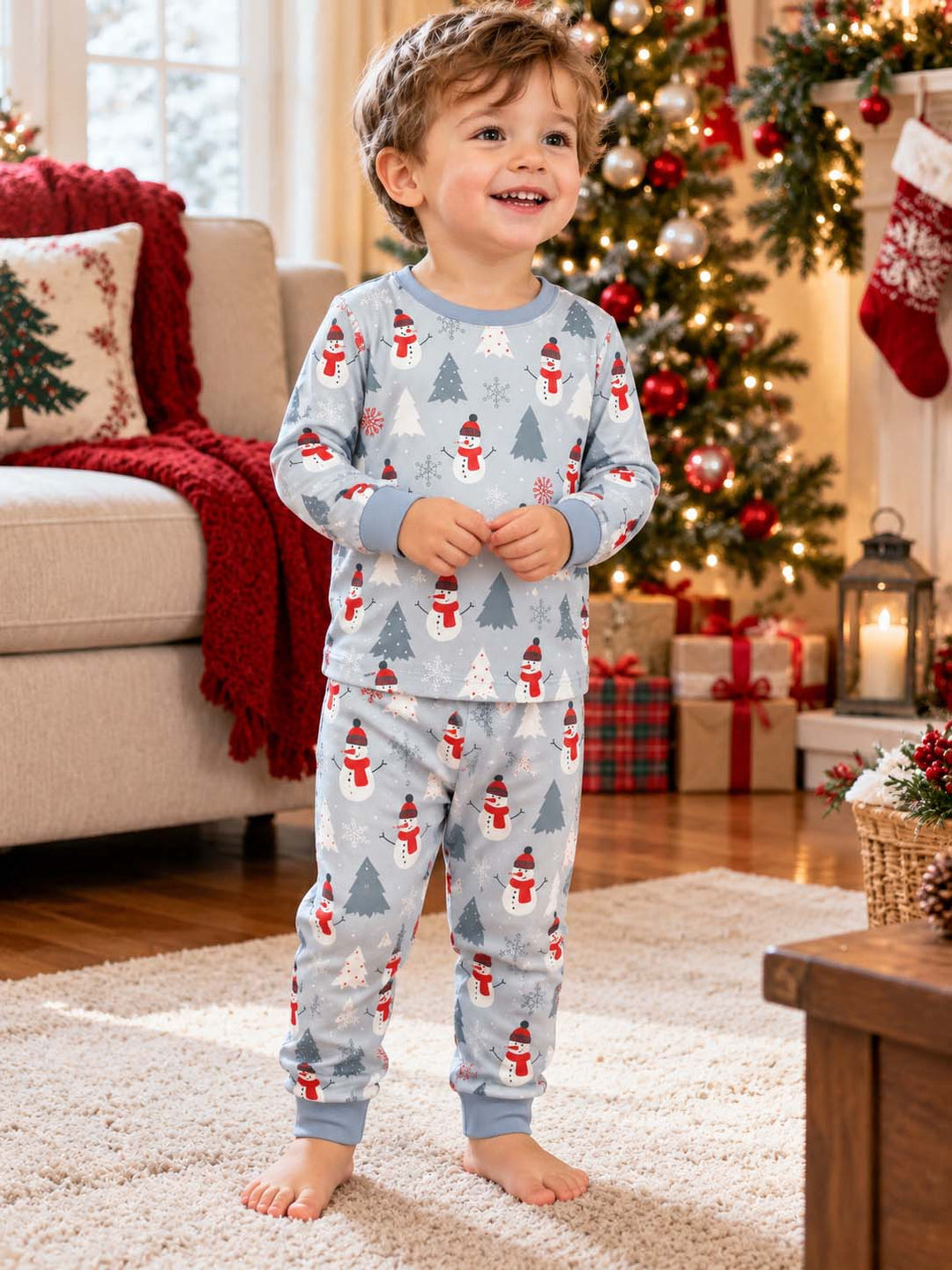 Winter Snowman Forest Bamboo Two Piece Long Sleeve Pajama Set