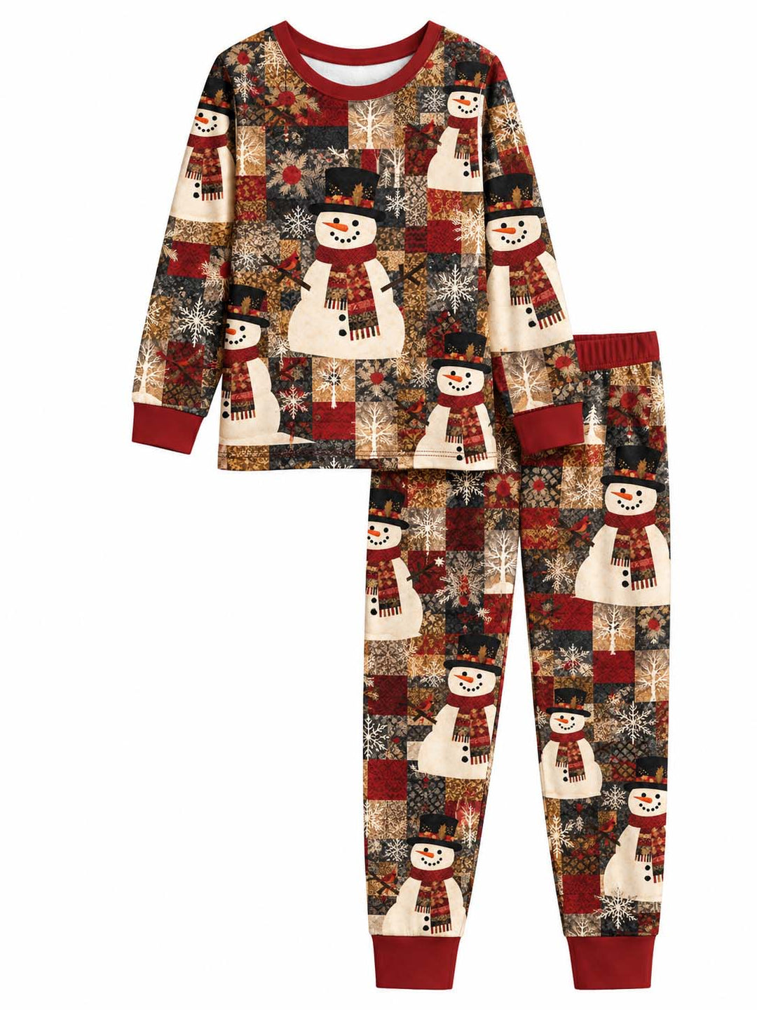 Winter Snowman and Cardinal Bamboo Two Piece Long Sleeve Pajama Set
