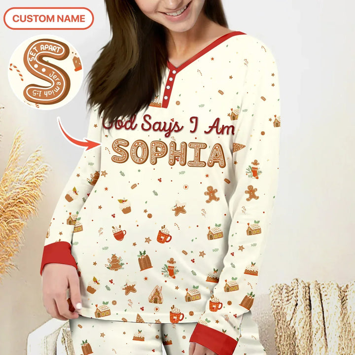 GingerBread God Says I Am Custom Name Women Pajama Set , GingerBread God Says I Am Custom Name Women Pajama Set - Only Shirt / S