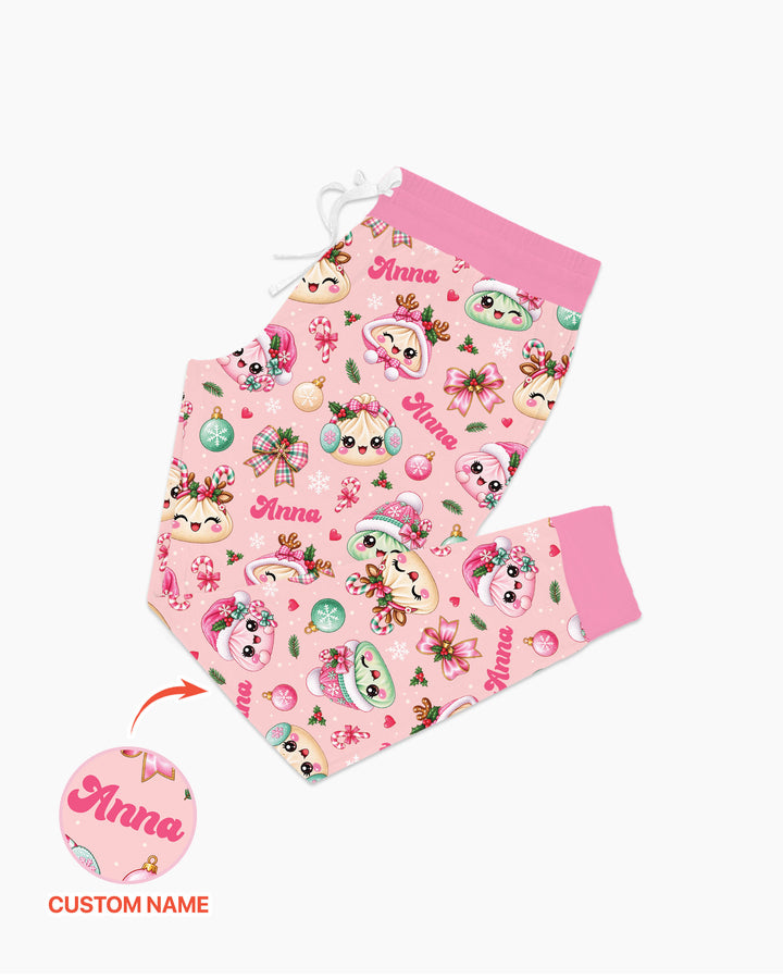 Custom Name Kawaii Christmas Dumpling Bamboo Women Pajama Set