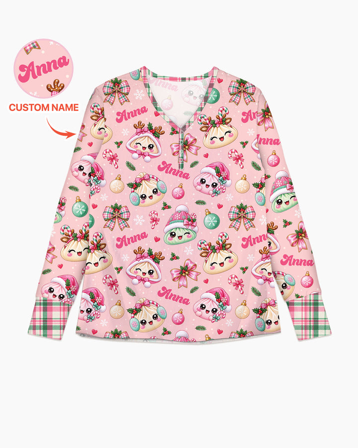 Custom Name Kawaii Christmas Dumpling Bamboo Women Pajama Set