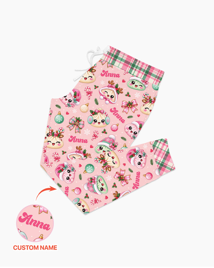 Custom Name Kawaii Christmas Dumpling Bamboo Women Pajama Set