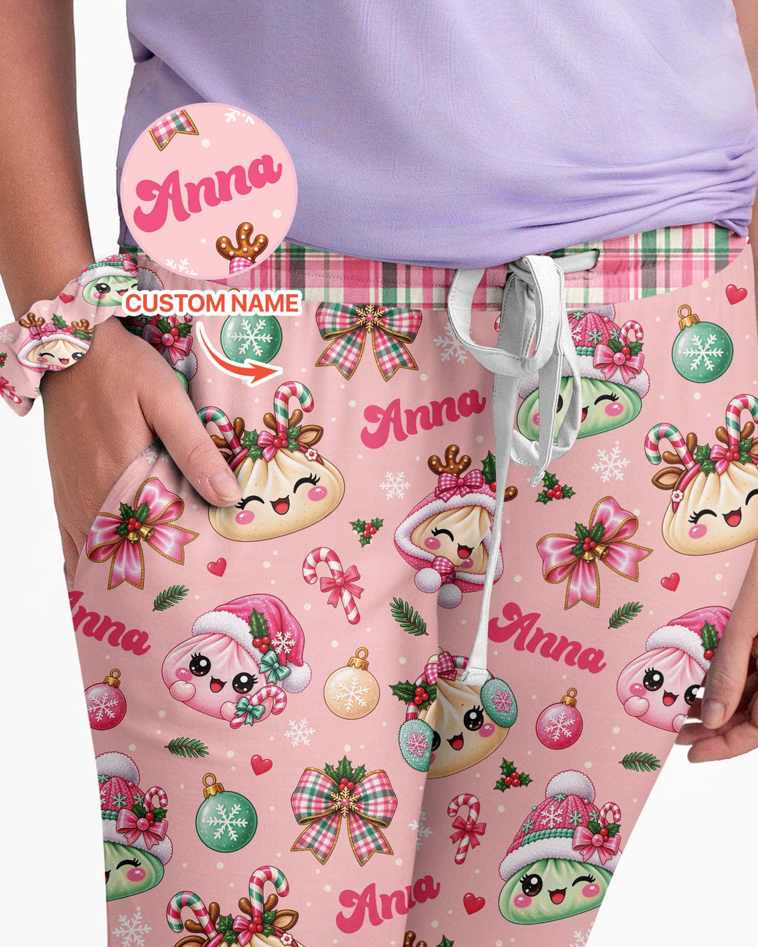 Custom Name Kawaii Christmas Dumpling Bamboo Women Pajama Set