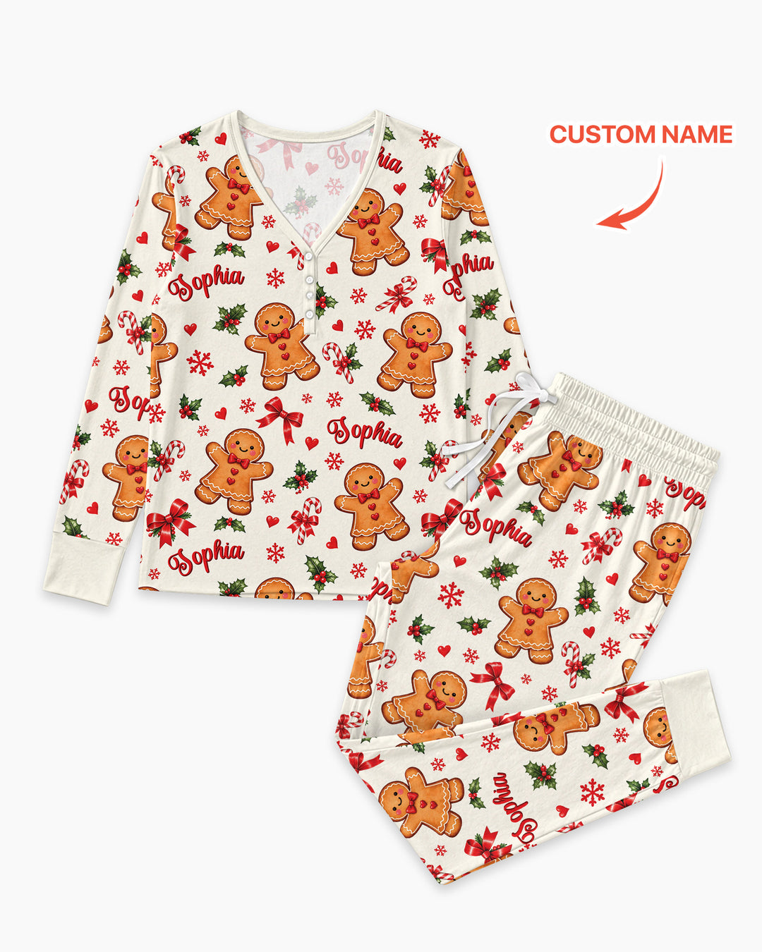 Custom Name Gingerbread Bamboo Women Pajama Set