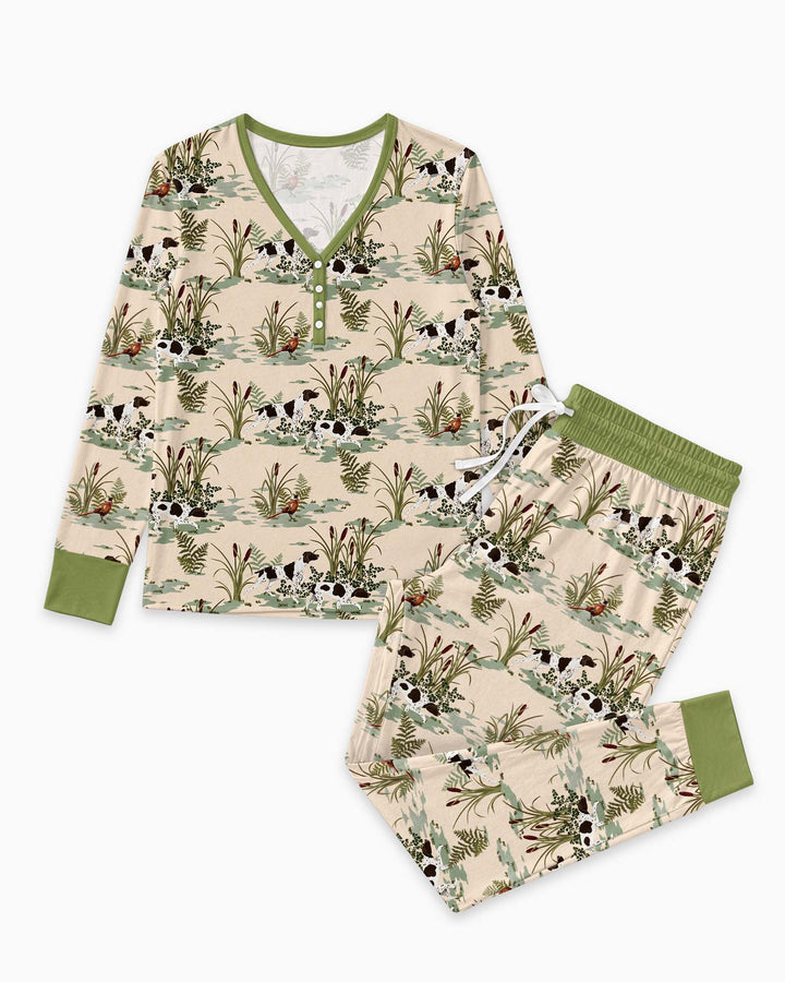 Vintage Pheasant & Hunting Dog Field Family Matching Bamboo Women Pajama Set