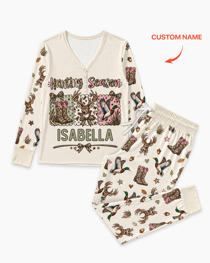 Custom Name Preppy Camo Bow Bamboo Women Pajama Set
