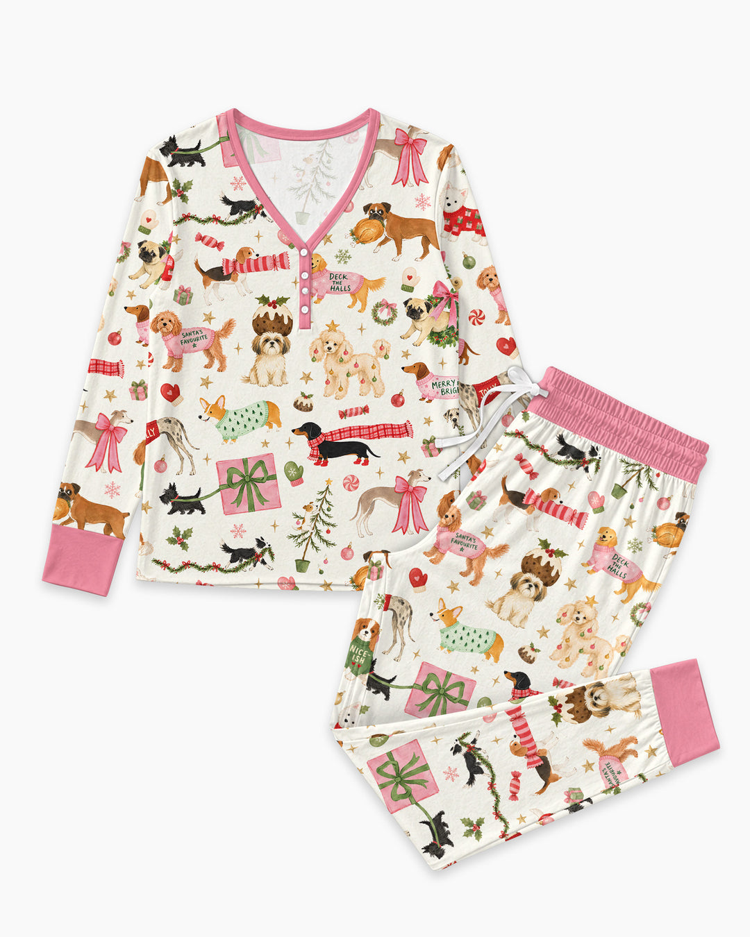 Festive Dog Merry Woofmas Bamboo Women Pajama Set