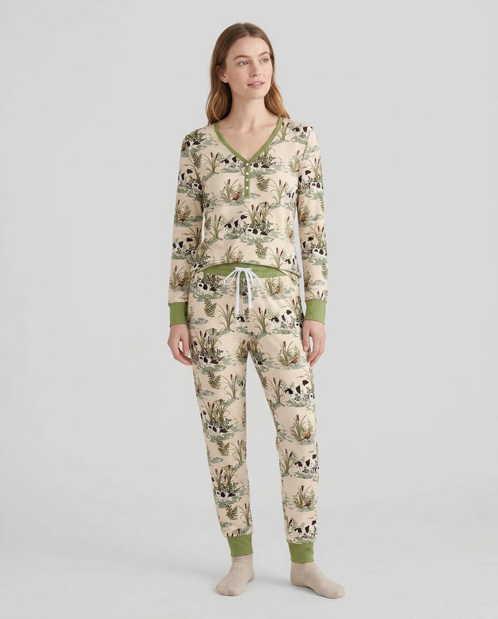 Vintage Pheasant & Hunting Dog Field Family Matching Bamboo Women Pajama Set