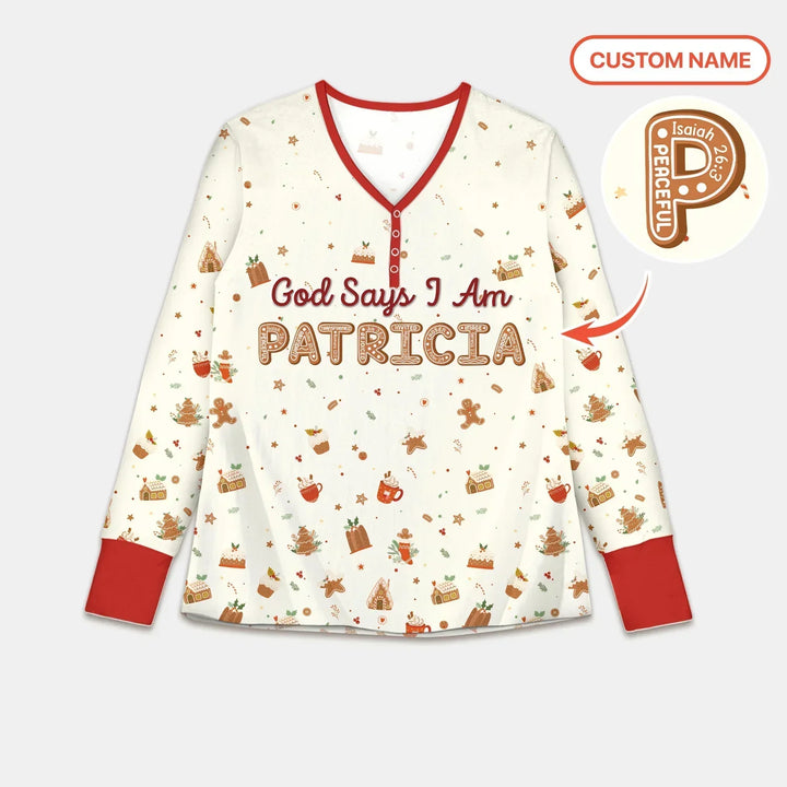 GingerBread God Says I Am Custom Name Women Pajama Set , GingerBread God Says I Am Custom Name Women Pajama Set - Only Shirt / S
