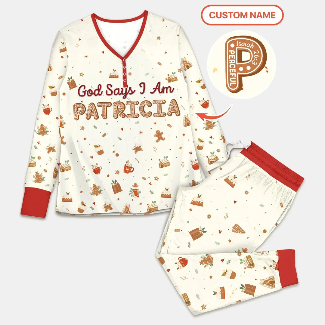 GingerBread God Says I Am Custom Name Women Pajama Set , GingerBread God Says I Am Custom Name Women Pajama Set - Only Shirt / S