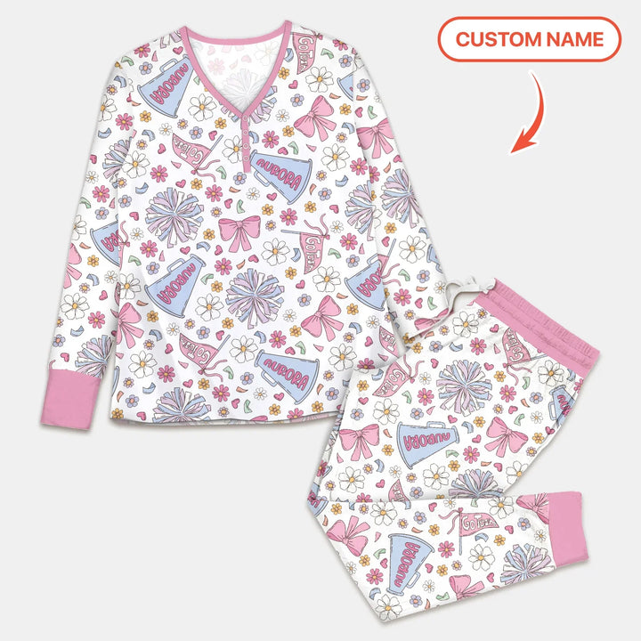 Custom Name Pastel Cheerleader Bamboo Women Pajama Set