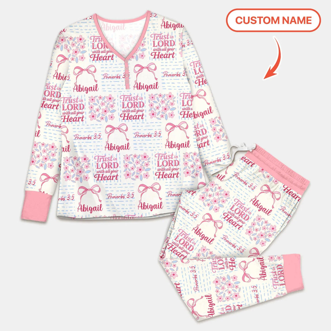 Trust The Lord With All Your Heart Custom Name Bamboo Women Pajama Set