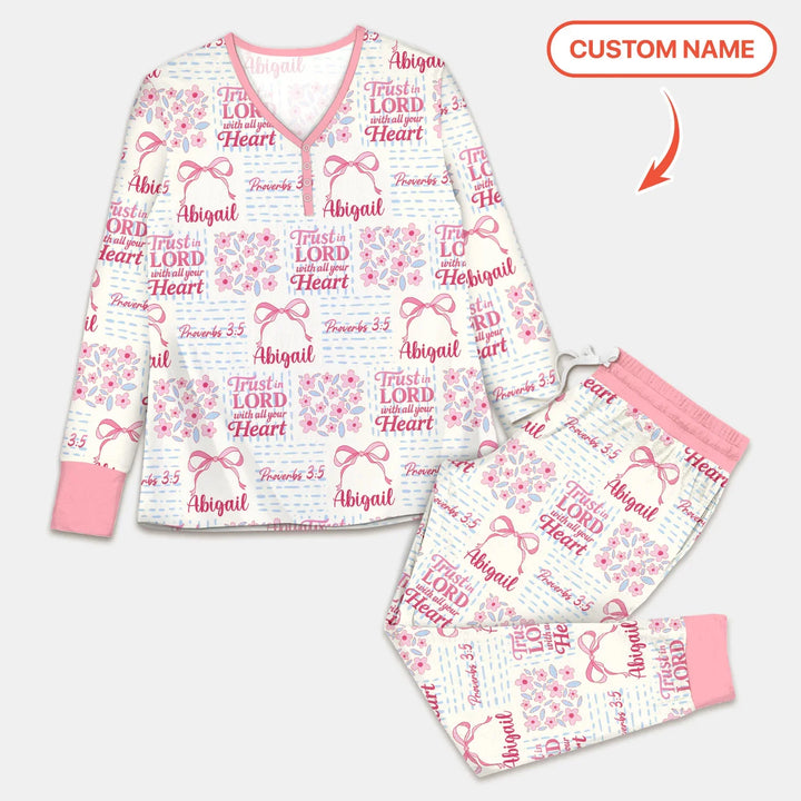 Trust The Lord With All Your Heart Custom Name Bamboo Women Pajama Set