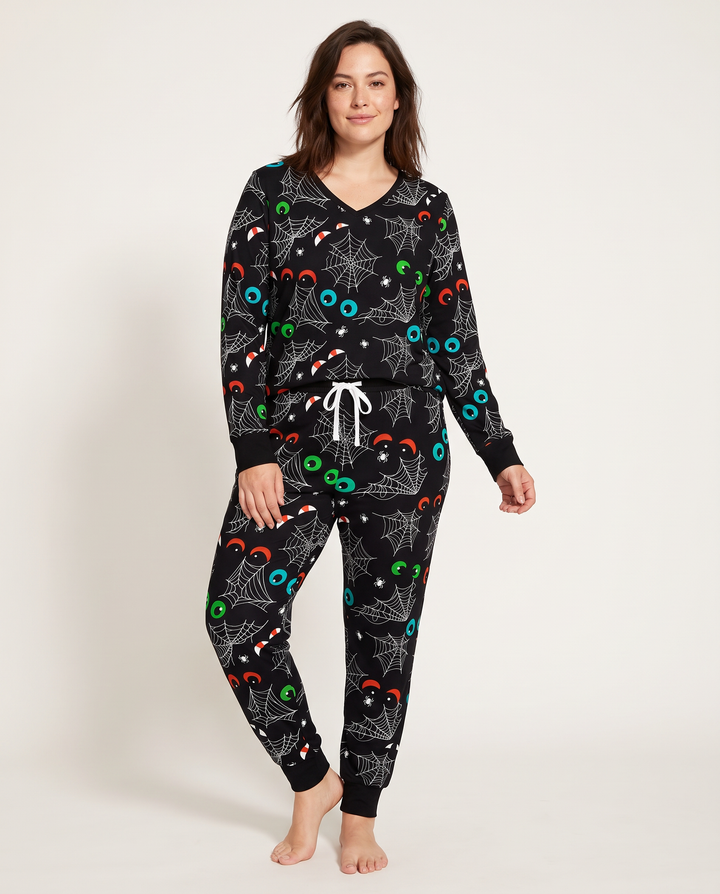 Glow In The Dark Creepy Spiderweb Bamboo Women Pyjamas Set