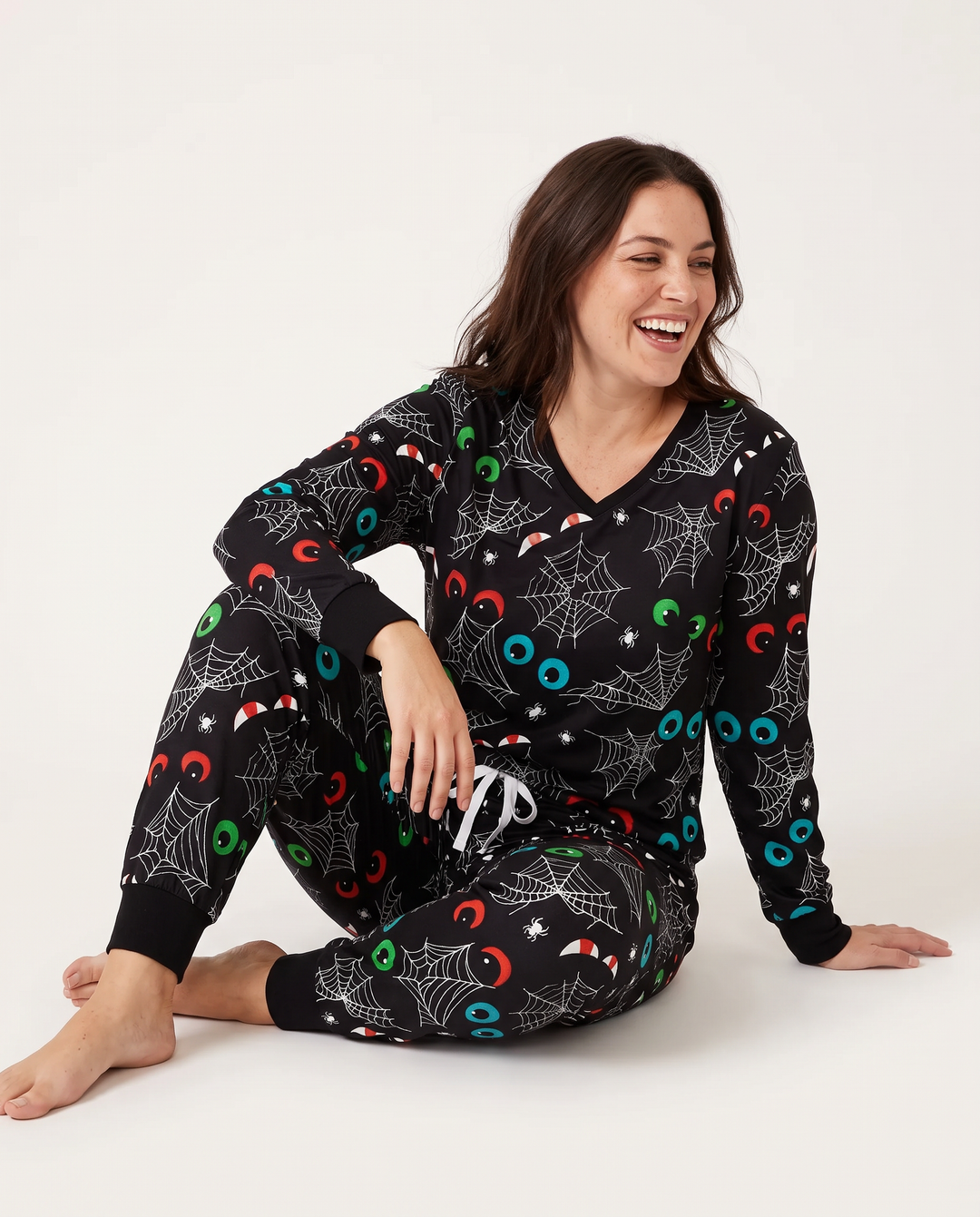 Glow In The Dark Creepy Spiderweb Bamboo Women Pyjamas Set