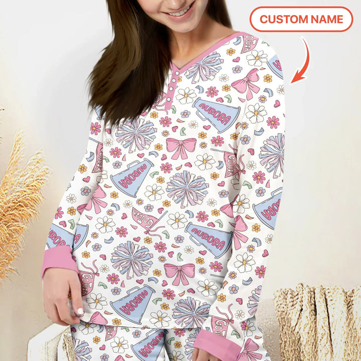 Custom Name Pastel Cheerleader Bamboo Women Pajama Set