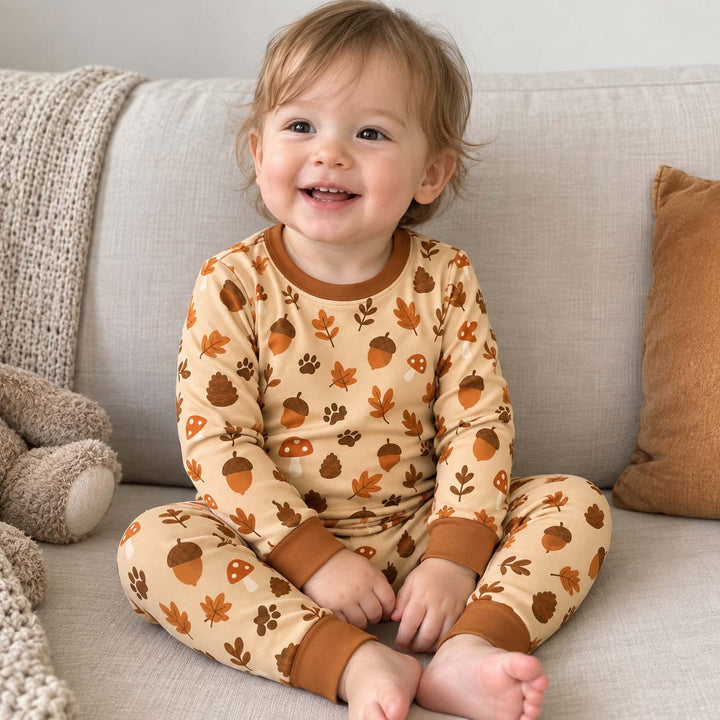 Woodland Acorns Mushrooms Bamboo Two Piece Long Sleeve Pajama Set