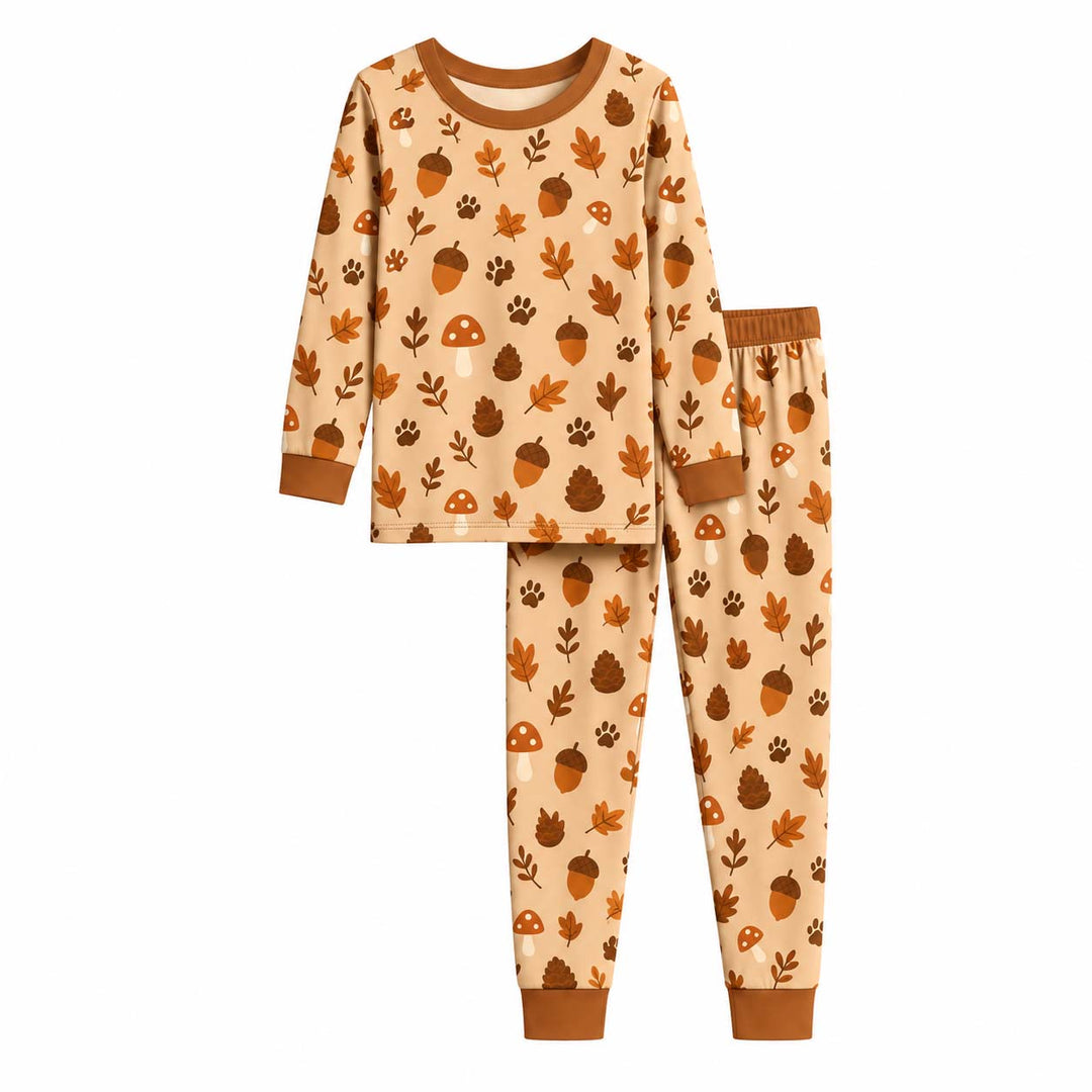 Woodland Acorns Mushrooms Bamboo Two Piece Long Sleeve Pajama Set