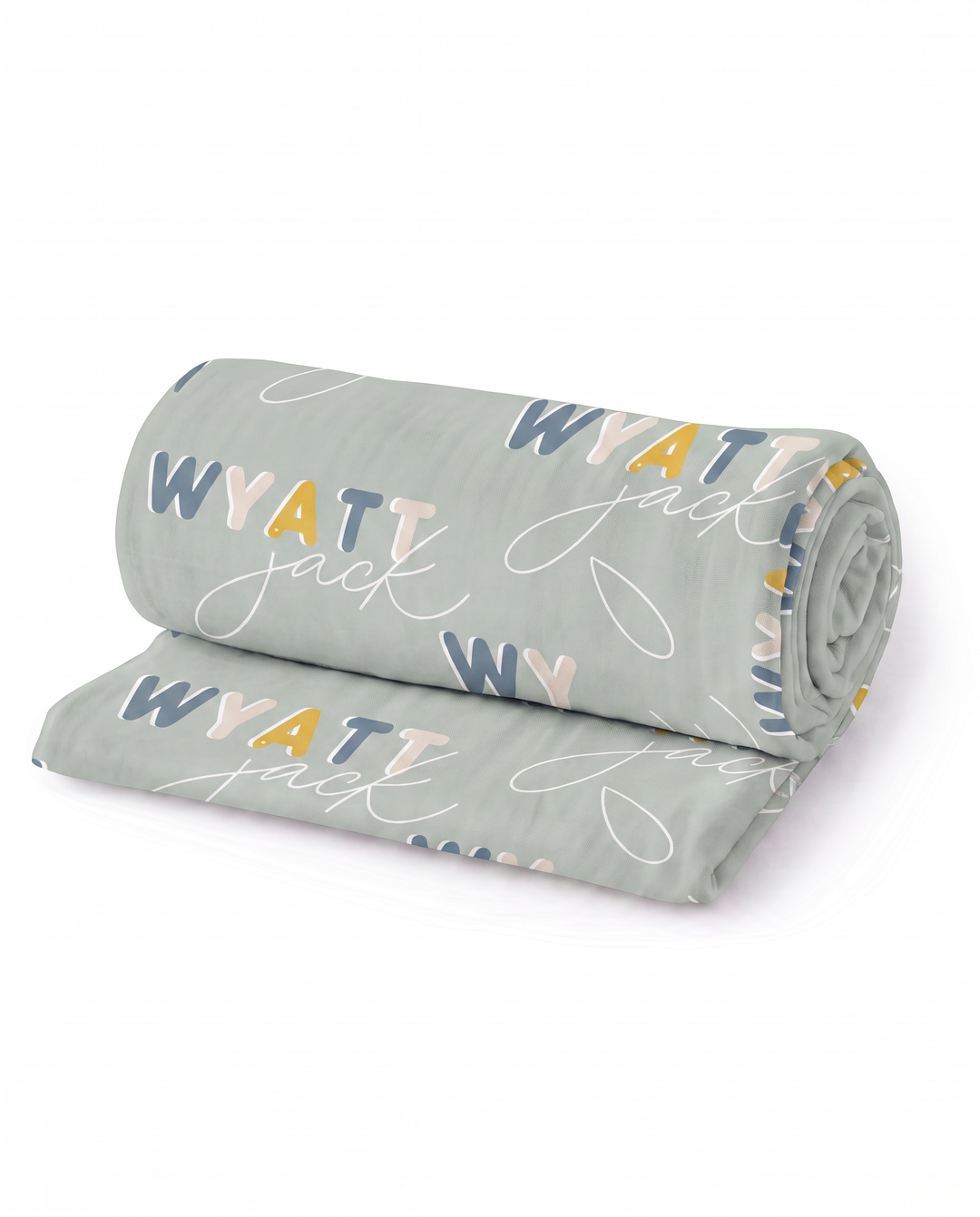 Personalized Baby Name Dusty Moss Retro Bamboo Swaddle Blanket