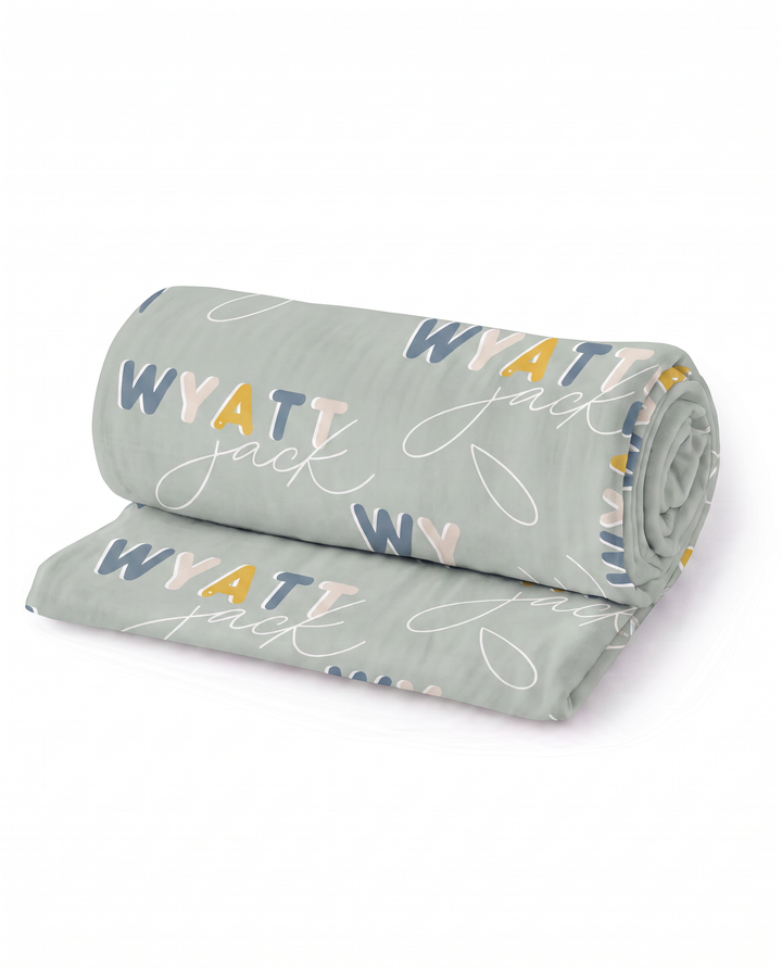 Personalized Baby Name Dusty Moss Retro Bamboo Swaddle Blanket