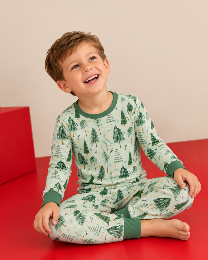Green Christmas Tree Farm Bamboo Two Piece Long Sleeve Pyjamas Set