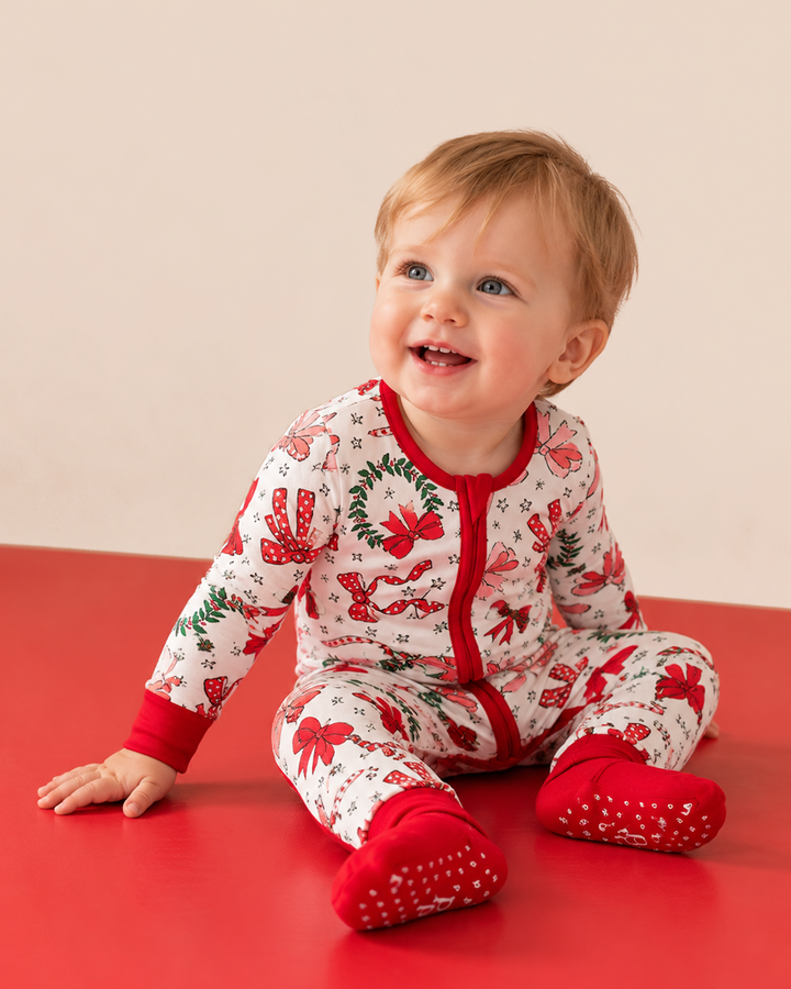 Christmas Bows Bamboo Convertible Zippered Romper