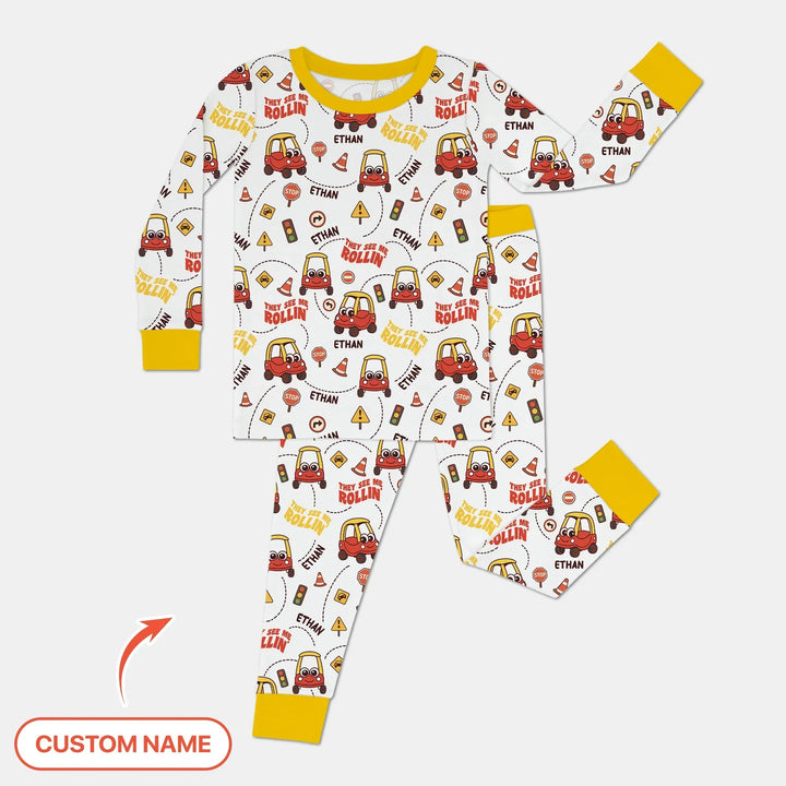 Custom Name They See Me Roliin' Two Piece Long Sleeve Pajama Set , Custom Name They See Me Roliin' Two Piece Long Sleeve Pajama Set - 12-18M