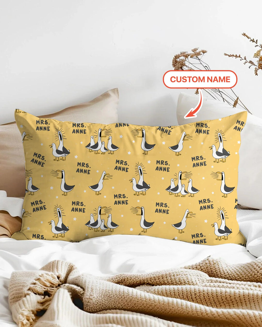 Custom Funny Seagulls Teacher Bamboo Pillow Case