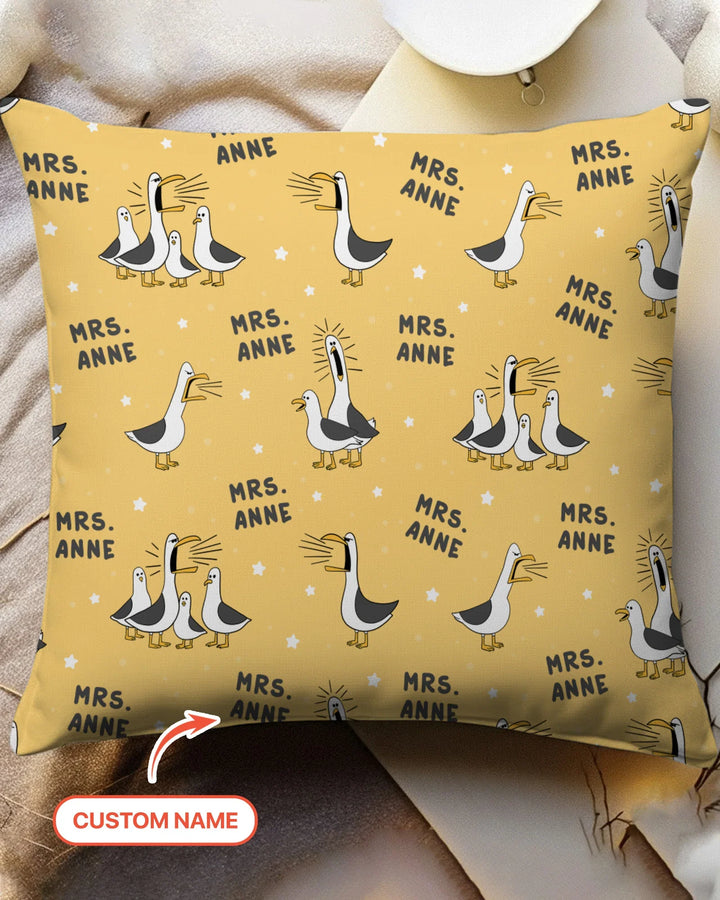 Custom Funny Seagulls Teacher Bamboo Pillow Case