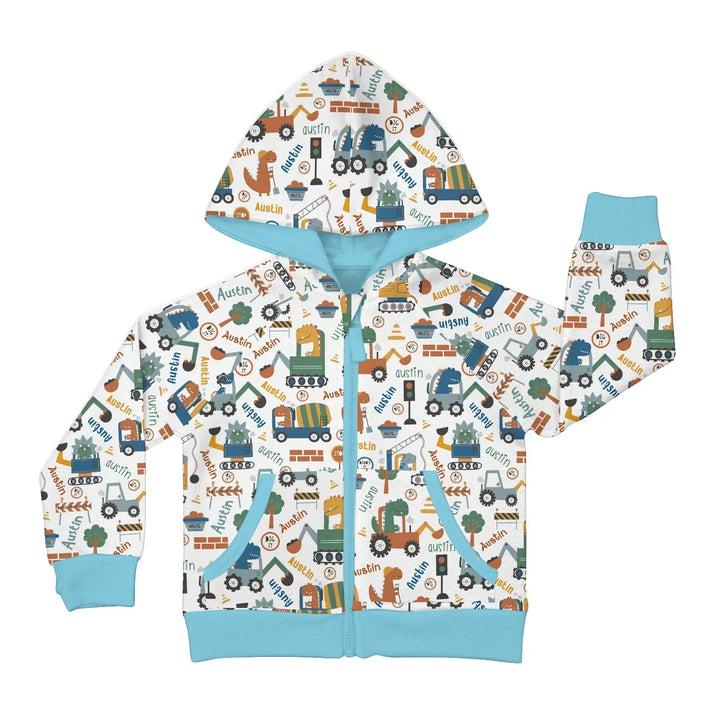 Custom Name Dino Diggers Bamboo Zip Hoodie